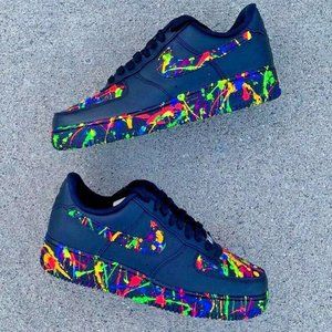 Nike Air Force 1 Neon Splatter Custom Orange Laces Green Yellow Men Women  Kids